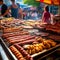 Bustling Street Food Market with Traditional Serbian Dishes in Belgrade, Serbia