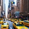 A bustling street in New York City with iconic yellow taxis and skyscrapers1, Generative AI