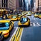 A bustling street in New York City with iconic yellow taxis and skyscrapers4, Generative AI