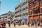 Bustling streets of downtown Mackinac Island during tourist season