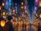Bustling streets of the Japanese city come alive at night, adorned with a vibrant array of bright lights that cast a colorful glow