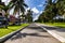 Bustling urban street with beautiful buildings in sunny Cozumel, Mexico