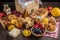 busy bee picnic basket with granola, fruit, and sweet treats
