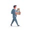 Busy businessman carrying paper box stack of documents overloaded business man office worker going male cartoon