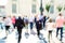 Busy city street people on zebra crossing