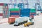 Busy container port closeup