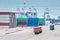 Busy container terminal closeup