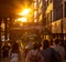 Busy crowds of people in motion walking down 14th Street in Manhattan, New York City NYC