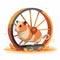 Busy Hamster on Wheel with Cage in Background