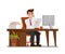 Busy Man at Workplace Flat Vector Illustration