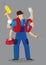 Busy Multi-tasking Handyman Worker Cartoon Character Vector Illustration
