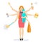 Busy multitasking woman and mom with baby vector flat illustration