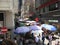 A busy narrow pedestrian street on the main island, Hong Kong