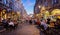 Busy outdoor street cafes at sunset on the cobblestones of Arras, Pas de calai, France