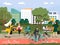 Busy people taking rest and working in the park, flat vector illustration.