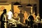 Busy Restaurant Scene: Customers Dining as Chefs and Waiters Work. Generative AI