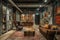 A busy retro living room filled with an abundance of furniture and decor items in a vintage aesthetic, A retro aesthetic with