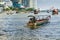 Busy River Traffic With All Kind of Boats On The Chao Phraya River, Bangkok, Thailand