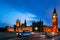 Busy road at Big Ben in Westminster Palace in London