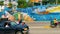 Busy road street driving cars traffic jam Puerto Escondido Mexico