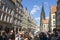 Busy shopping street, Lambertus church, MÃ¼nster