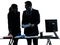 Busy smiling business woman man couple silhouette