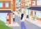 Busy street in Chinatown flat color vector illustration