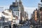 Busy view of 14th Street with crowds of people scene from the Highline Park New York City