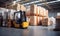 A Busy Warehouse with a Productive Forklift in Action