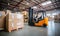 A Busy Warehouse Scene With a Forklift in Action