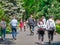 Busy weekend with many tourists and locals out for a stroll in King Mihai I park (Herestrau