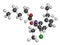 Butachlor herbicide molecule. 3D rendering. Atoms are represented as spheres with conventional color coding: hydrogen white,.