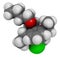 Butachlor herbicide molecule. 3D rendering. Atoms are represented as spheres with conventional color coding: hydrogen (white),
