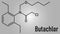 Butachlor herbicide molecule. Skeletal formula. Chemical structure