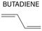 Butadiene or 1,3-butadiene synthetic rubber building block molecule. Skeletal formula.