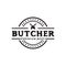 Butcher classic emblem with crossed knife logo design