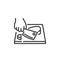 Butcher cutting meat line icon