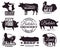 Butcher emblems. Butchery shop labels with animals silhouettes. Beef and pork, chicken and lamb, organic farm meat