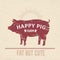 Butcher pig poster. Vintage BBQ pork logo, farm animal vintage butcher emblem, meat menu banner. Vector butcher diagram