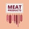 Butcher shop banner. Meat and barbecue sausage products. Various