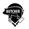 Butcher shop black emblem with pig and cutlery