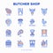 Butcher shop thin line icons set
