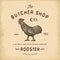 Butcher Shop vintage emblem rooster meat products, butchery Logo template retro style. Vintage Design for Logotype, Label, Badge