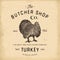 Butcher Shop vintage emblem turkey meat products, butchery Logo template retro style. Vintage Design for Logotype, Label, Badge an