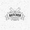 Butcher vintage logo on ribbon gray back