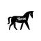 Butchers cuts of horse diagram. Cartoon farm animal with sample white text. Retro styled toy animals black silhouettes