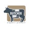 Butchery logotype sign with cow and two meat knives