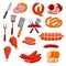 Butchery meat sausage salami vector isolated icons