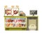 Butchery met sausages shop counter of supermarket store product vector flat display