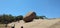 Butter ball stone standing in inclined surface of the stone. Magical view at Mahabalipuram.